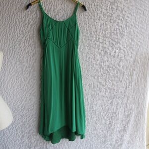 Solid Green Sun Dress XS Sundance Eyelet high low Cotton Lined